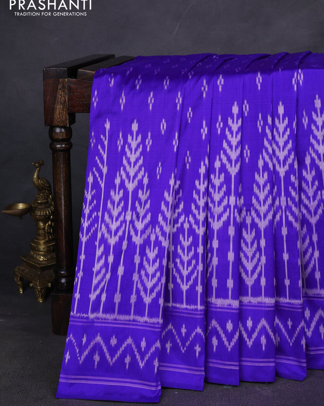 Pure pochampally silk saree royal blue with allover ikat weaves and simple border