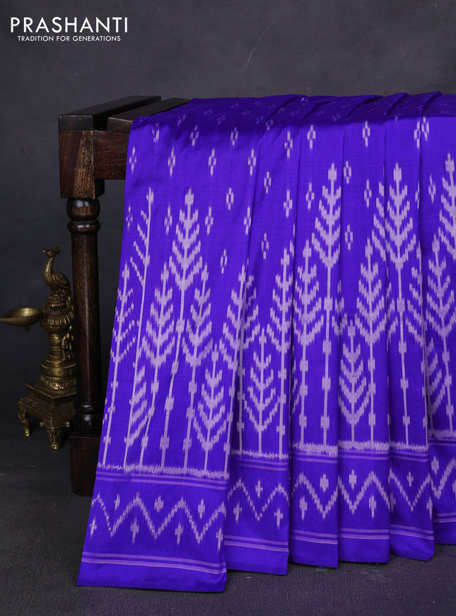 Pure pochampally silk saree royal blue with allover ikat weaves and simple border