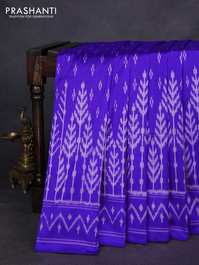 Pure pochampally silk saree royal blue with allover ikat weaves and simple border