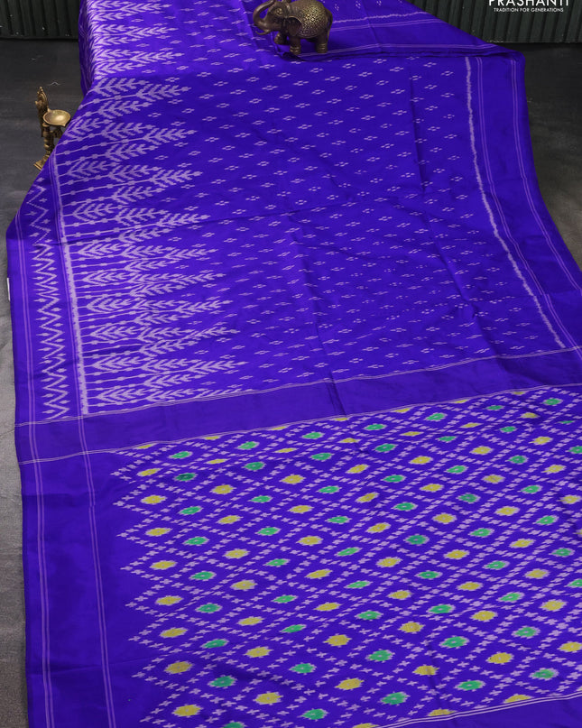 Pure pochampally silk saree royal blue with allover ikat weaves and simple border