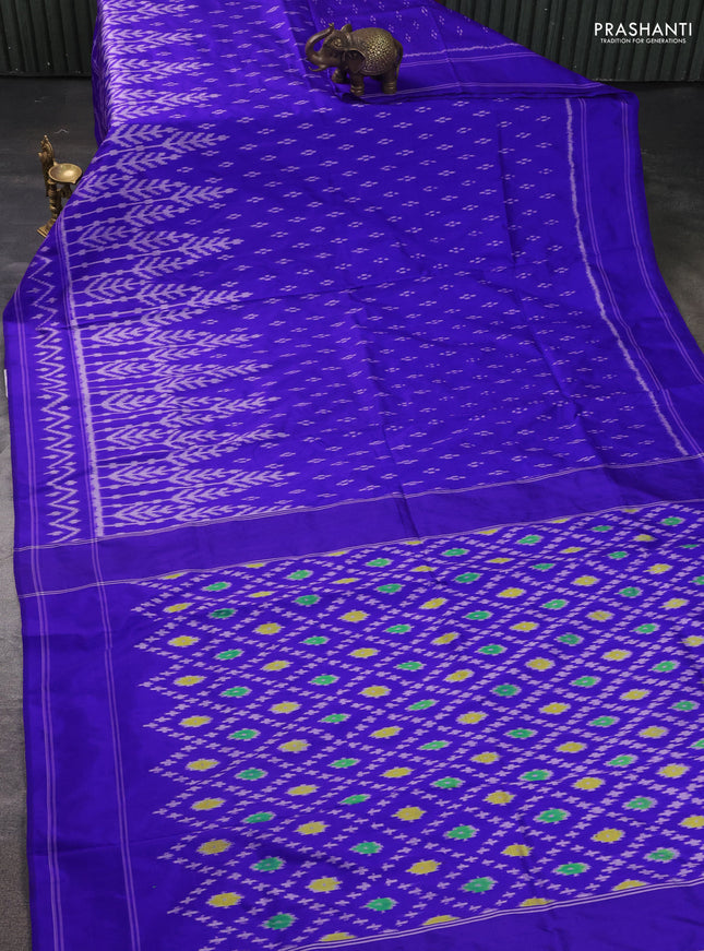 Pure pochampally silk saree royal blue with allover ikat weaves and simple border