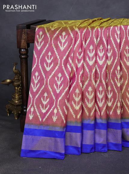 Pure pochampally silk saree dual shade of pink and blue with allover ikat weaves and zari woven border