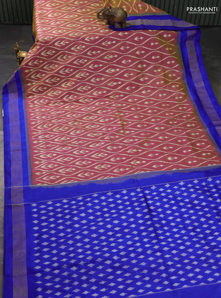 Pure pochampally silk saree dual shade of pink and blue with allover ikat weaves and zari woven border