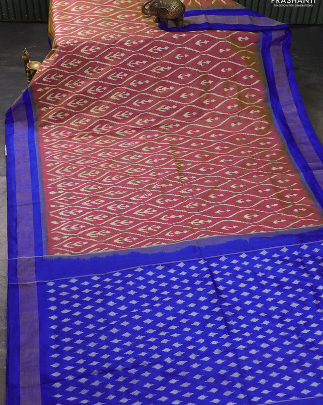 Pure pochampally silk saree dual shade of pink and blue with allover ikat weaves and zari woven border