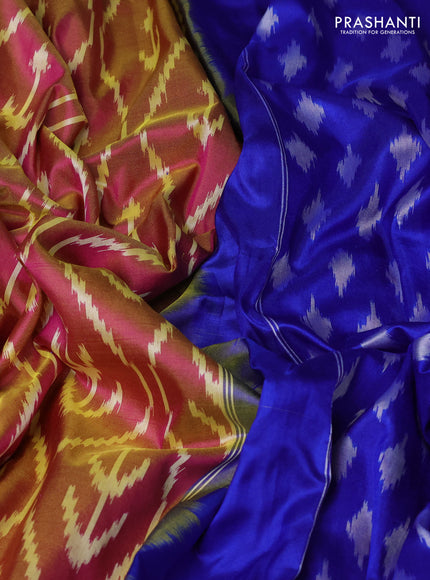 Pure pochampally silk saree dual shade of pink and blue with allover ikat weaves and zari woven border