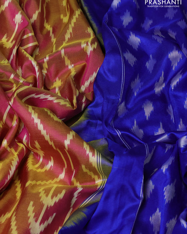 Pure pochampally silk saree dual shade of pink and blue with allover ikat weaves and zari woven border