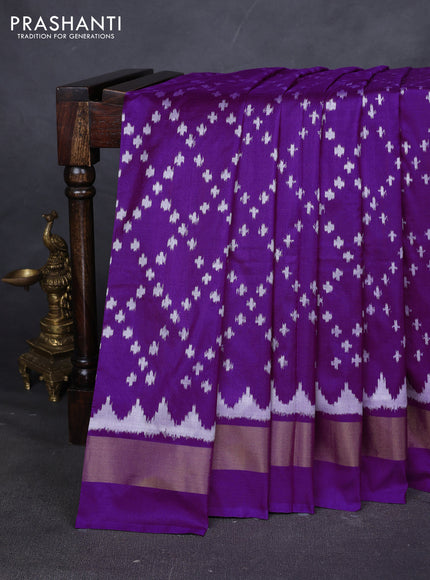 Pure pochampally silk saree purple with allover ikat weaves and zari woven border