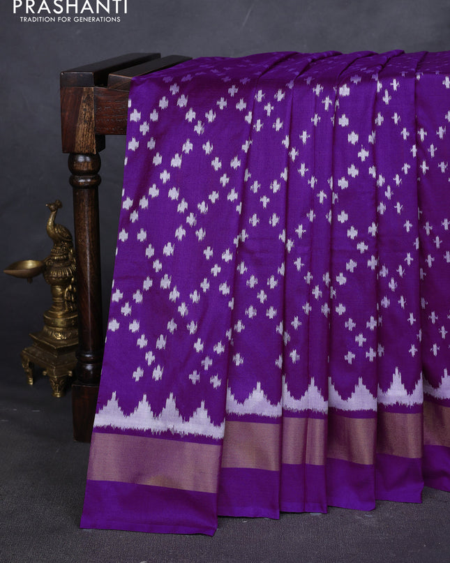 Pure pochampally silk saree purple with allover ikat weaves and zari woven border