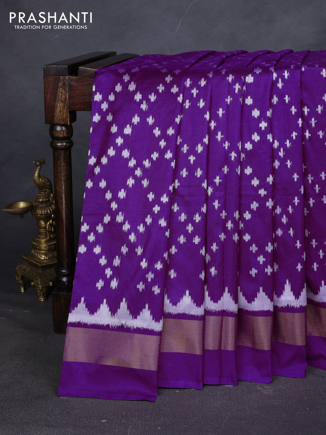 Pure pochampally silk saree purple with allover ikat weaves and zari woven border