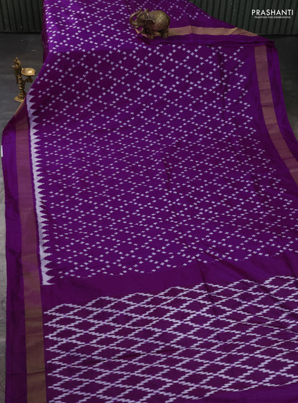 Pure pochampally silk saree purple with allover ikat weaves and zari woven border