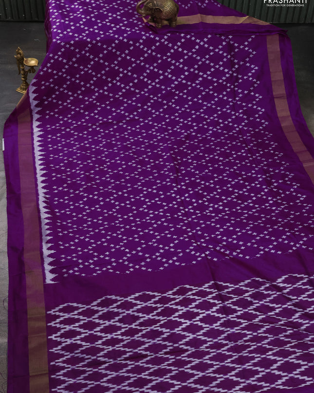 Pure pochampally silk saree purple with allover ikat weaves and zari woven border