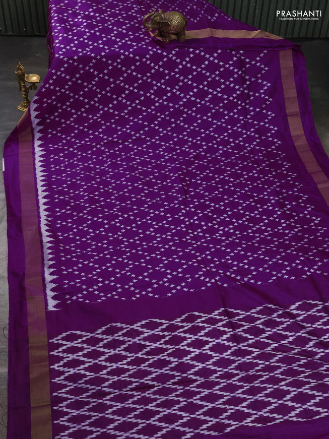 Pure pochampally silk saree purple with allover ikat weaves and zari woven border