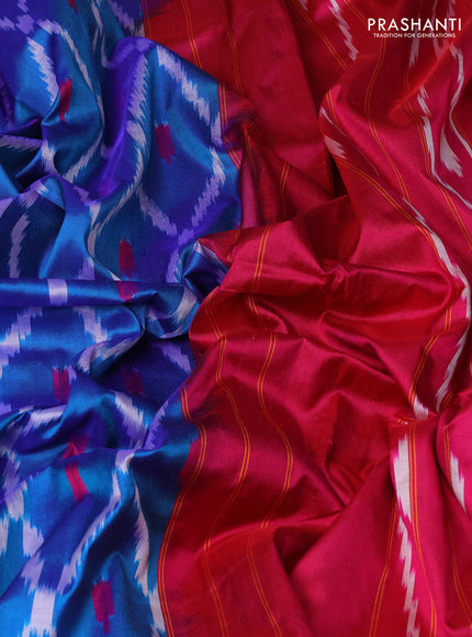 Pure pochampally silk saree cs blue and pink with allover ikat weaves and zari woven border
