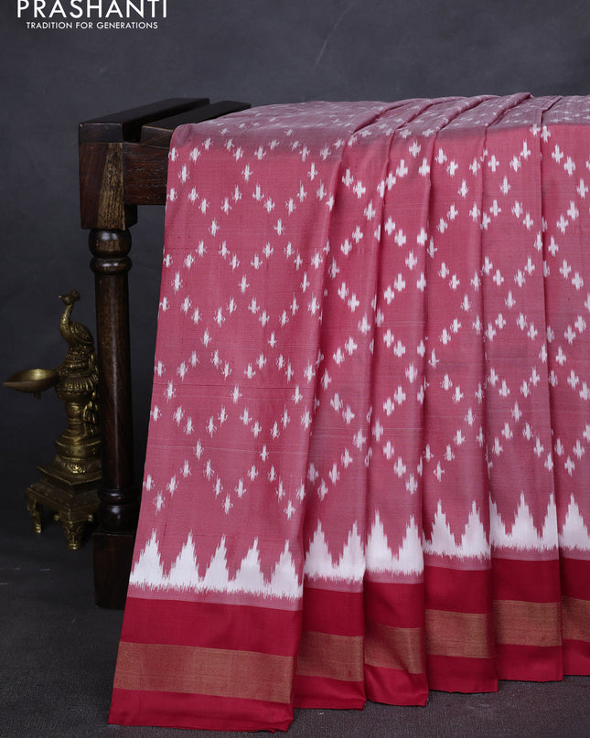 Pure pochampally silk saree red shade with allover ikat weaves and zari woven border