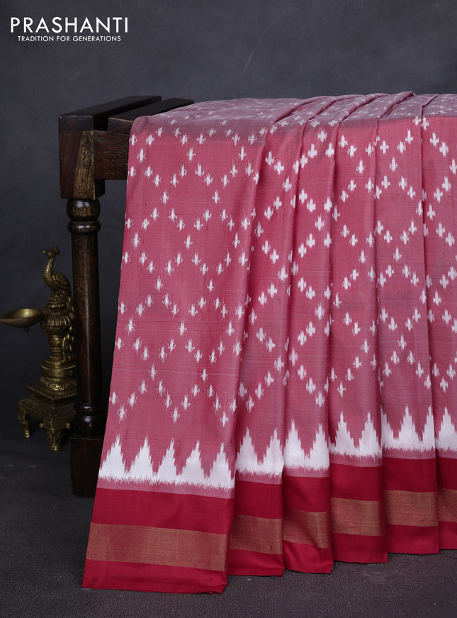 Pure pochampally silk saree red shade with allover ikat weaves and zari woven border