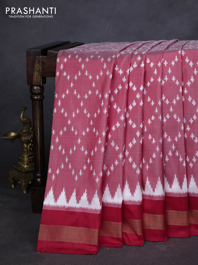 Pure pochampally silk saree red shade with allover ikat weaves and zari woven border