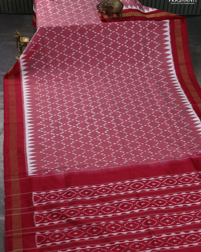 Pure pochampally silk saree red shade with allover ikat weaves and zari woven border
