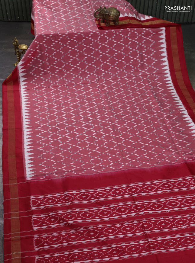Pure pochampally silk saree red shade with allover ikat weaves and zari woven border