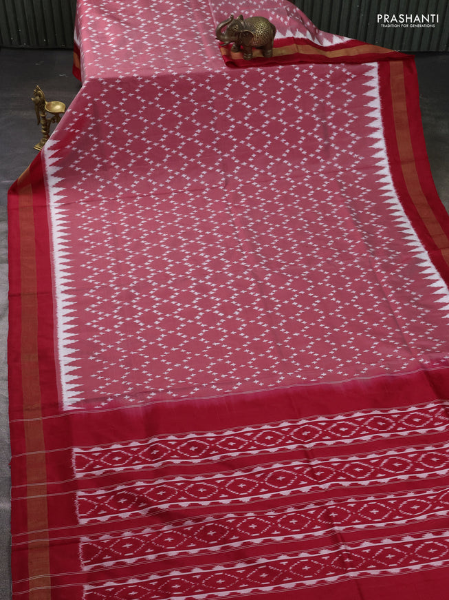 Pure pochampally silk saree red shade with allover ikat weaves and zari woven border