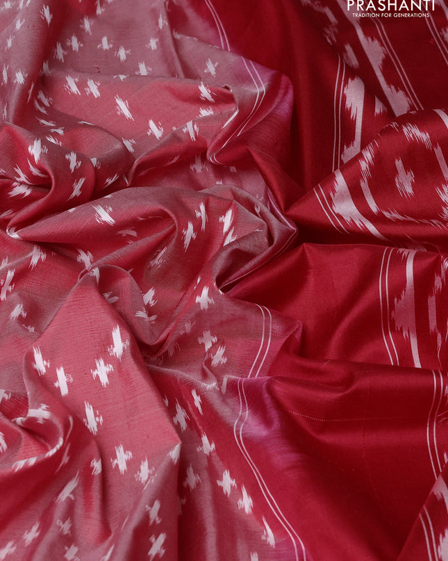 Pure pochampally silk saree red shade with allover ikat weaves and zari woven border