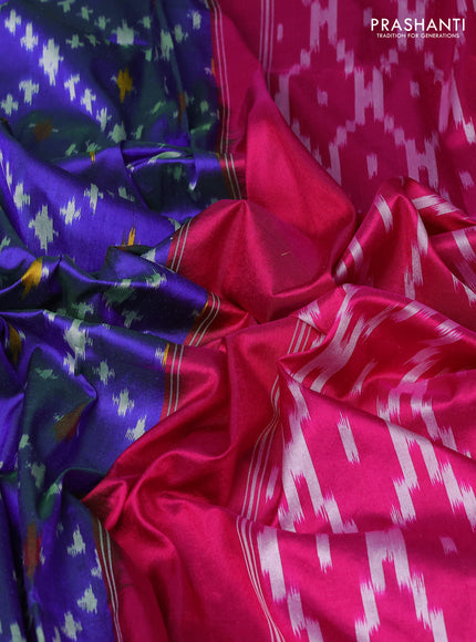 Pure pochampally silk saree blue and pink with allover ikat weaves and zari woven border
