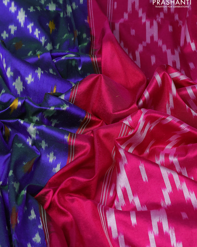 Pure pochampally silk saree blue and pink with allover ikat weaves and zari woven border