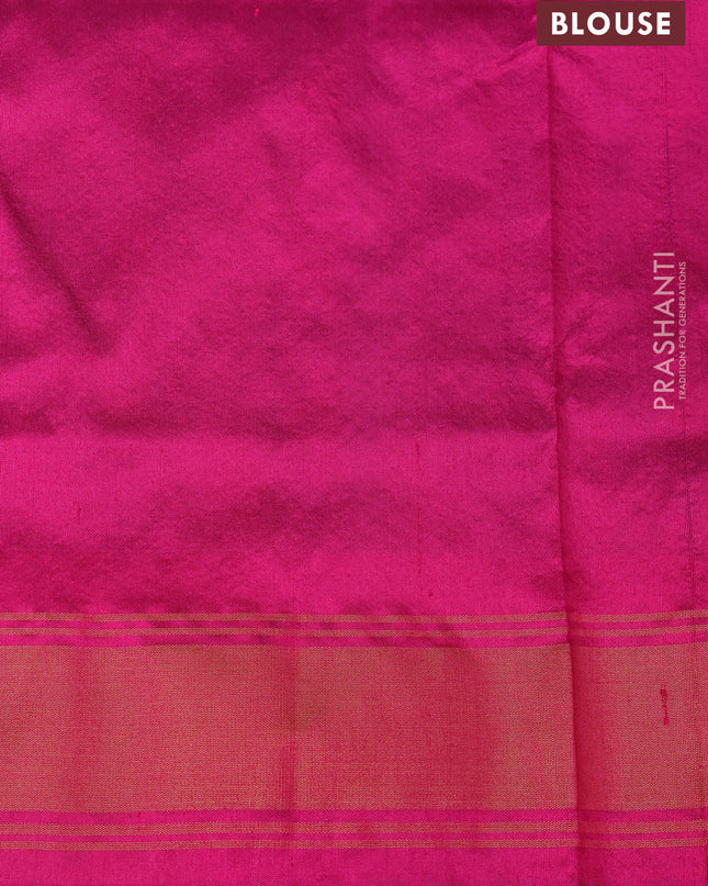 Pure pochampally silk saree blue and pink with allover ikat weaves and zari woven border