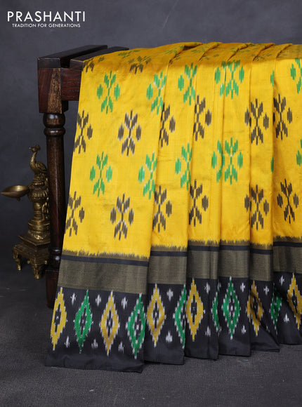 Pure pochampally silk saree mango yellow and black with ikat butta weaves and zari woven simple border