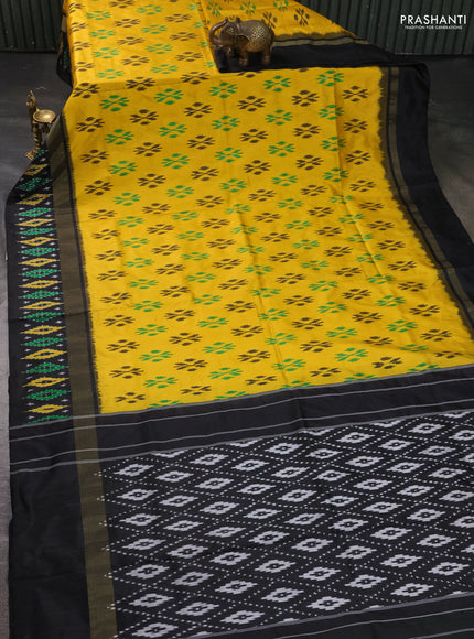 Pure pochampally silk saree mango yellow and black with ikat butta weaves and zari woven simple border