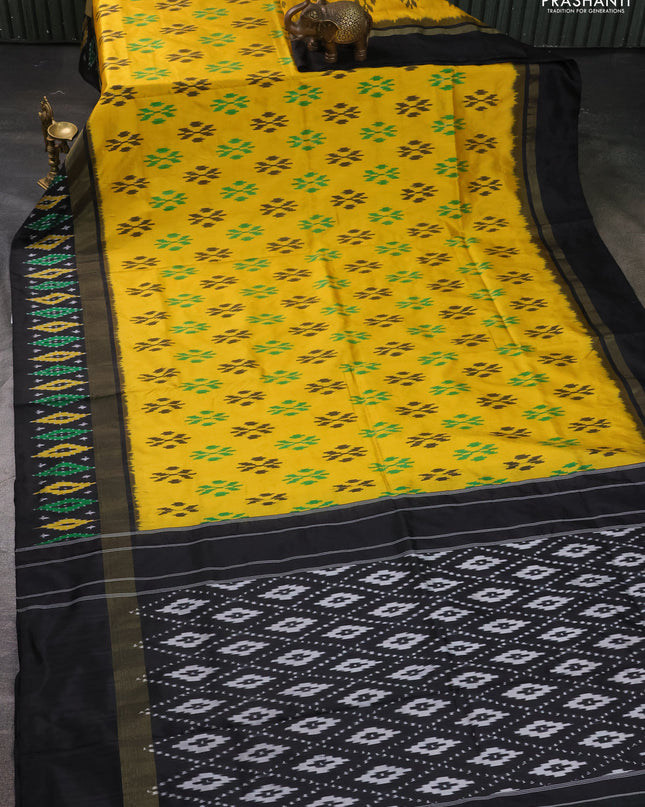 Pure pochampally silk saree mango yellow and black with ikat butta weaves and zari woven simple border