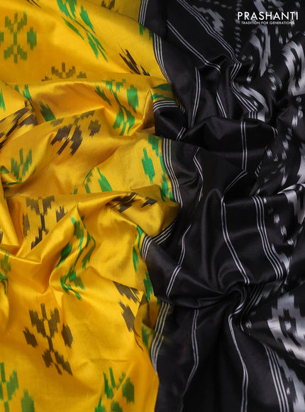 Pure pochampally silk saree mango yellow and black with ikat butta weaves and zari woven simple border