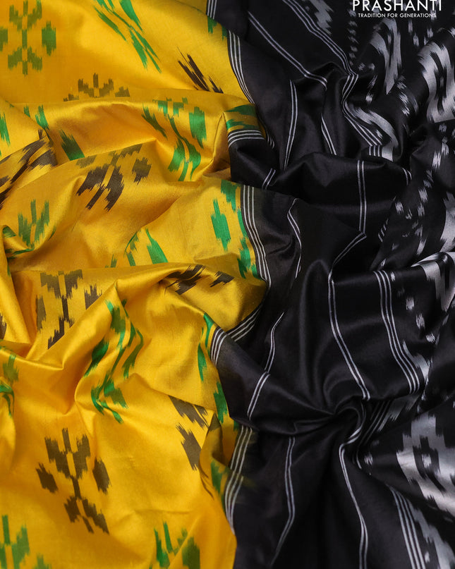 Pure pochampally silk saree mango yellow and black with ikat butta weaves and zari woven simple border