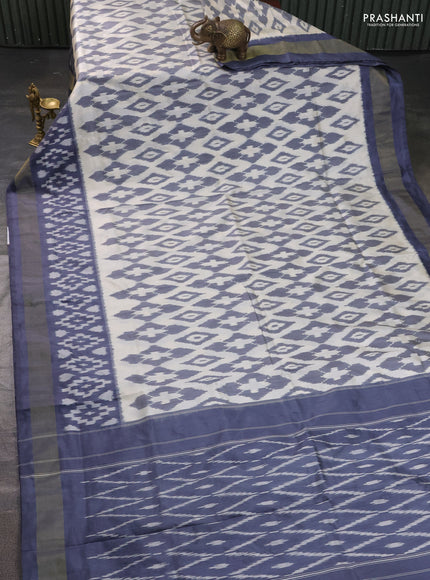 Pure pochampally silk saree grey and off white with allover geometric weaves and zari woven border