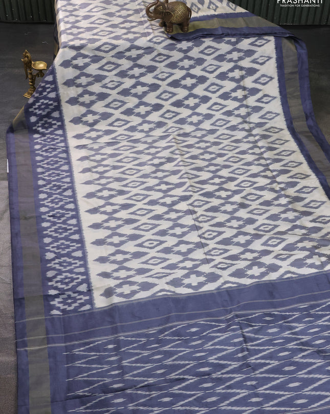 Pure pochampally silk saree grey and off white with allover geometric weaves and zari woven border