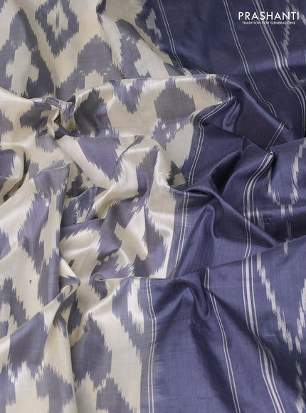 Pure pochampally silk saree grey and off white with allover geometric weaves and zari woven border