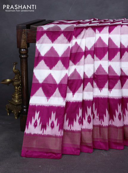 Pure pochampally silk saree pink and off white with allover geometric weaves and zari woven border