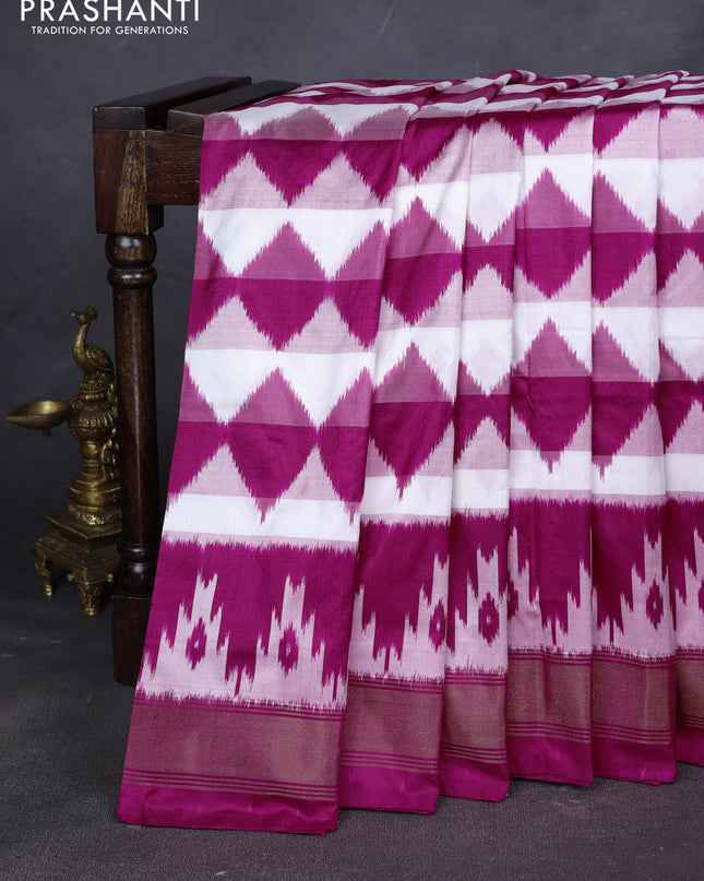 Pure pochampally silk saree pink and off white with allover geometric weaves and zari woven border