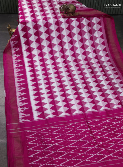 Pure pochampally silk saree pink and off white with allover geometric weaves and zari woven border