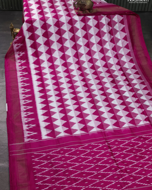 Pure pochampally silk saree pink and off white with allover geometric weaves and zari woven border