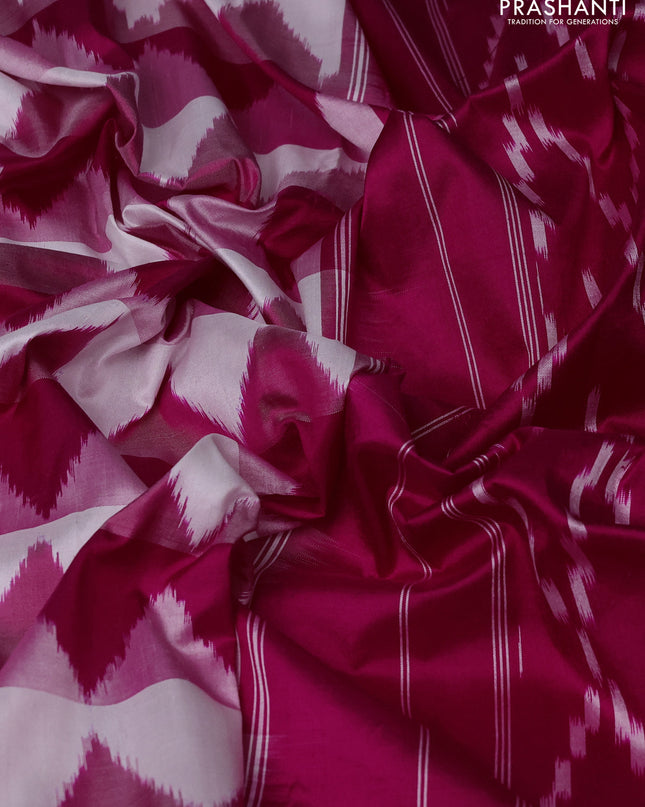 Pure pochampally silk saree pink and off white with allover geometric weaves and zari woven border