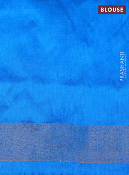 Pure pochampally silk saree navy blue and cs blue with ikat butta weaves and zari woven simple border