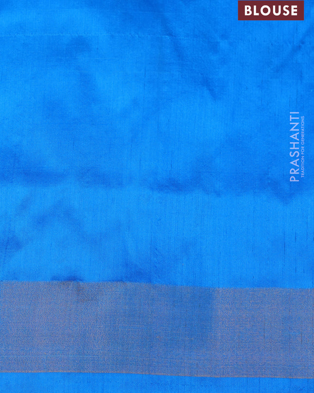 Pure pochampally silk saree navy blue and cs blue with ikat butta weaves and zari woven simple border