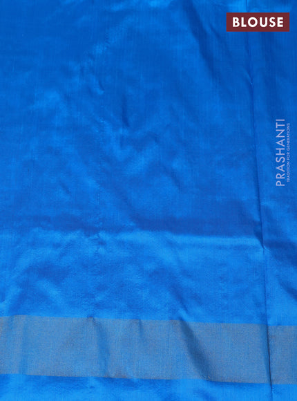 Pure pochampally silk saree grey and cs blue with allover ikat weaves and zari woven simple border