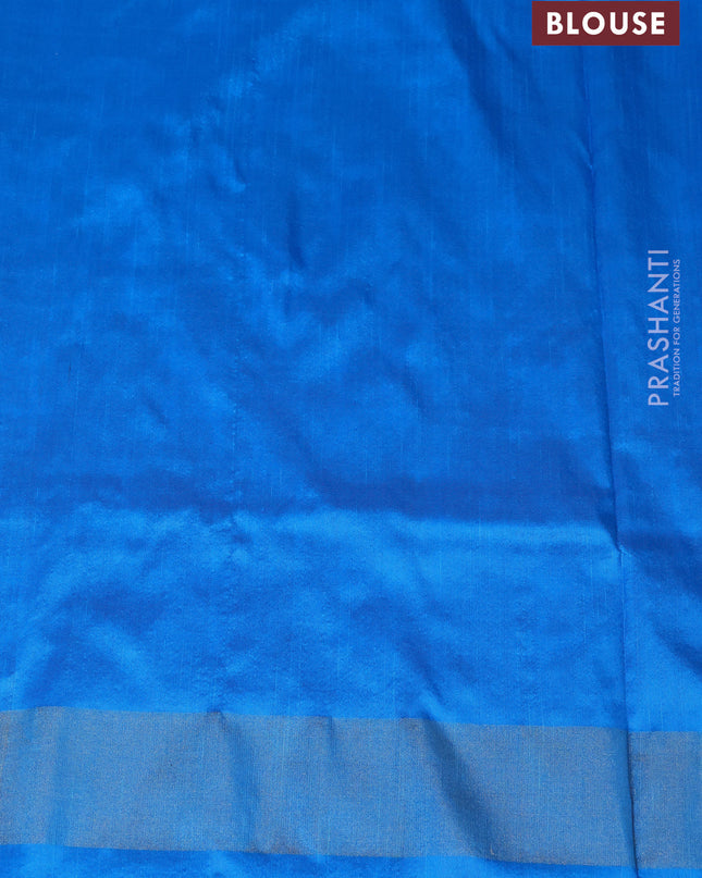 Pure pochampally silk saree grey and cs blue with allover ikat weaves and zari woven simple border