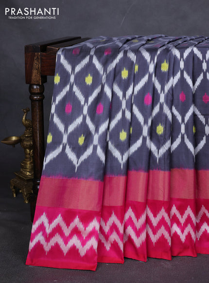 Pure pochampally silk saree grey and pink with allover zig zag weaves and zari woven simple border
