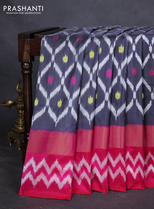 Pure pochampally silk saree grey and pink with allover zig zag weaves and zari woven simple border