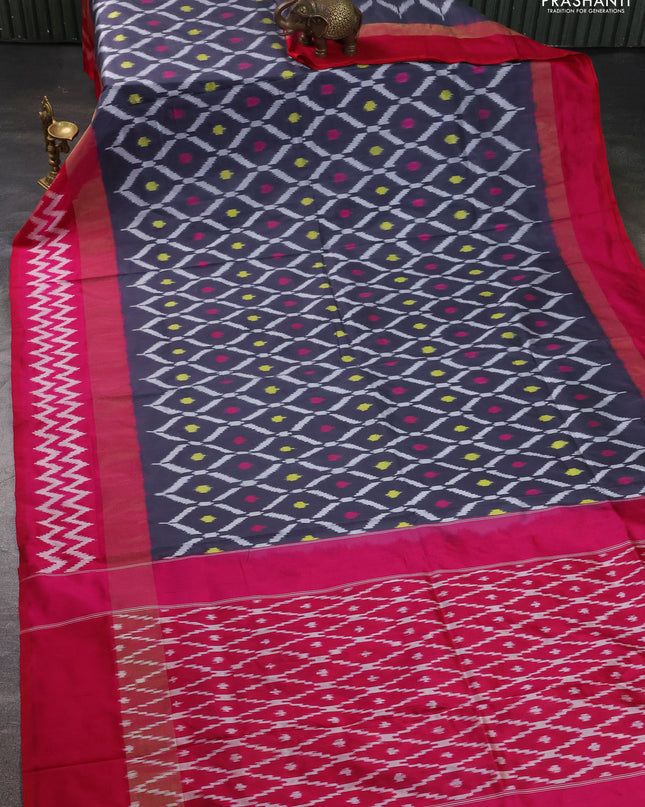 Pure pochampally silk saree grey and pink with allover zig zag weaves and zari woven simple border