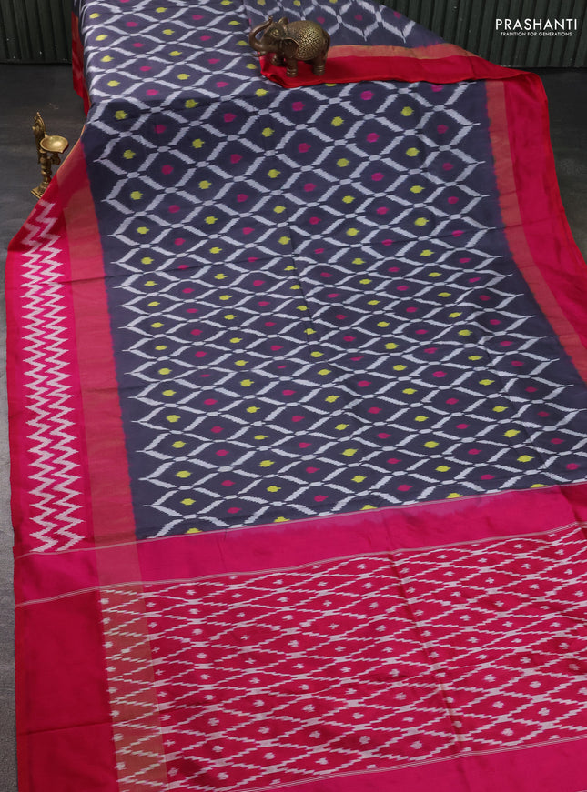 Pure pochampally silk saree grey and pink with allover zig zag weaves and zari woven simple border