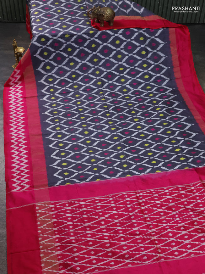 Pure pochampally silk saree grey and pink with allover zig zag weaves and zari woven simple border
