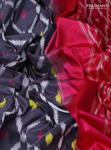 Pure pochampally silk saree grey and pink with allover zig zag weaves and zari woven simple border